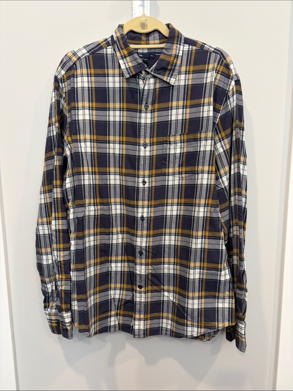 GAP Plaid Button-Down Shirt - Navy & Mustard